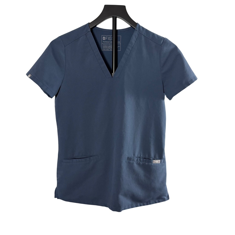 FIGS Technical Collection Womens XXS Navy Blue V-Neck 3-Pocket Scrub Top